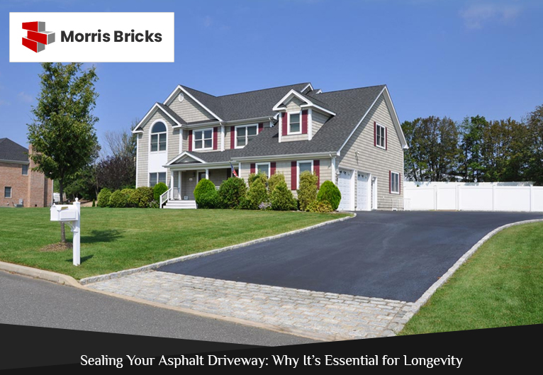 A freshly sealed asphalt driveway with a smooth, black surface, enhancing curb appeal and durability.
